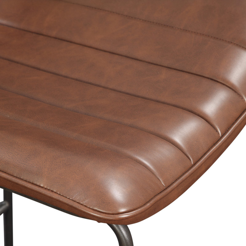 Andoche Faux Leather Iron Frame Upholstered Stool, Counter Stool (24" Seat Height), Cordovan