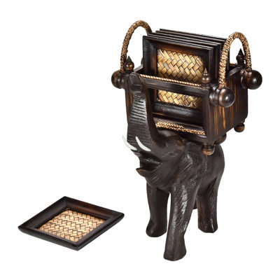 Wood 6 Piece Coaster Set With Holder