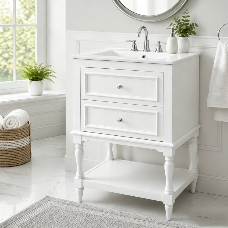 Meuble-lavabo 24 po avec lavabo en céramique, Blanc