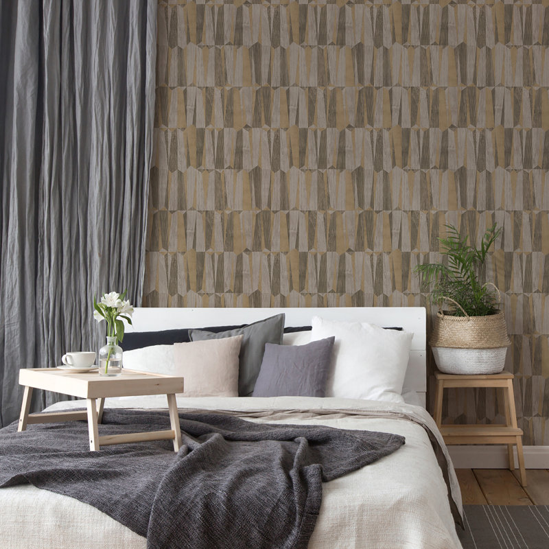 Fusion Geometric Point Wood Effect Motif 32.97' L x 20.87" Wallpaper Roll, Brown/Gray