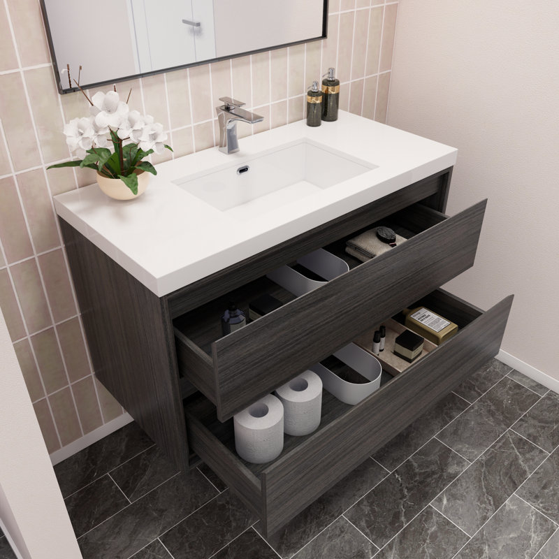 Azden 42" Wall-Mounted Single Bathroom Vanity Set, Gray Oak