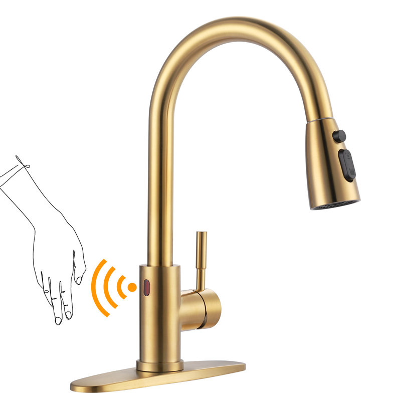 Robinet de cuisine en acier inoxydable à poignée simple avec capteur sans contact ARCORA, Or
