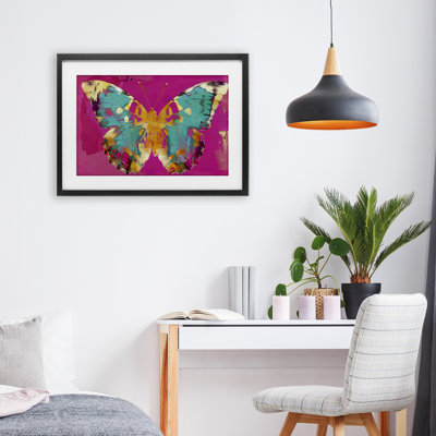 «Jewel Butterfly over Pink», reproduction encadrée sous verre, design par LSR Design Studio