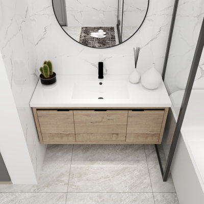 Armoire de salle de bain 48 po avec lavabo, portes et tiroir à fermeture en douceur, montage flottant, 48 po x 18 po
