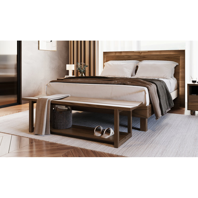 KAVA Solid Wood Storage Bench, Natural Walnut