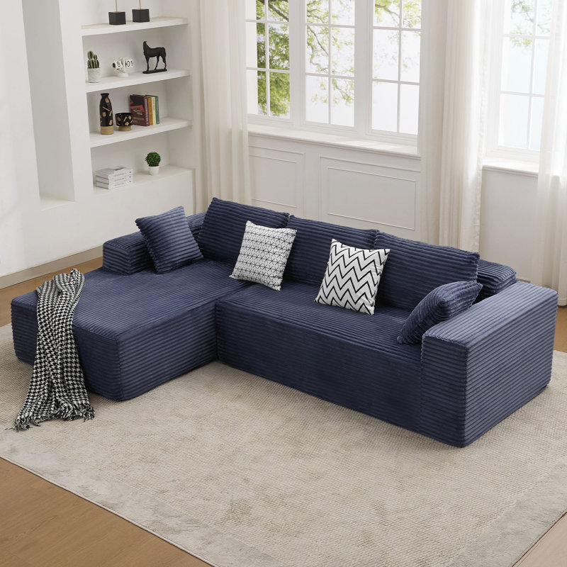 Canapé en L 2 pièces de 110 po sans assemblage requis, Bleu