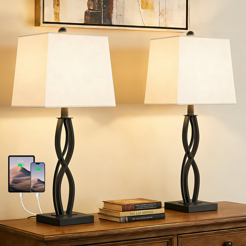 27.5" Modern Metal Table Lamp With 3-Way Dimmable Light and Usb Type-C for Bedroom and Living Room