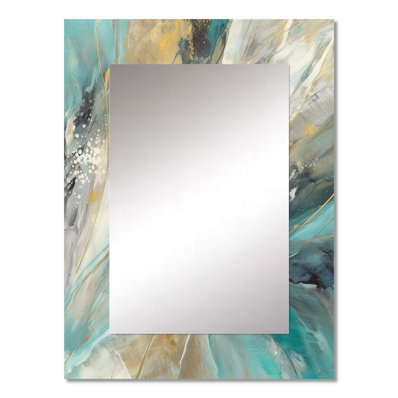 Turquoise Serendipity Abstract Painting I - Abstract Painting Large Mirror, Modern Decorative Wall Mirror, Printed Metal Art