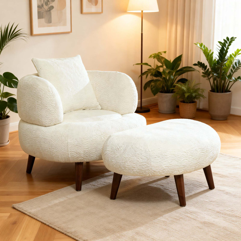 Fauteuil baquet de luxe en chenille avec coussin et repose-pieds