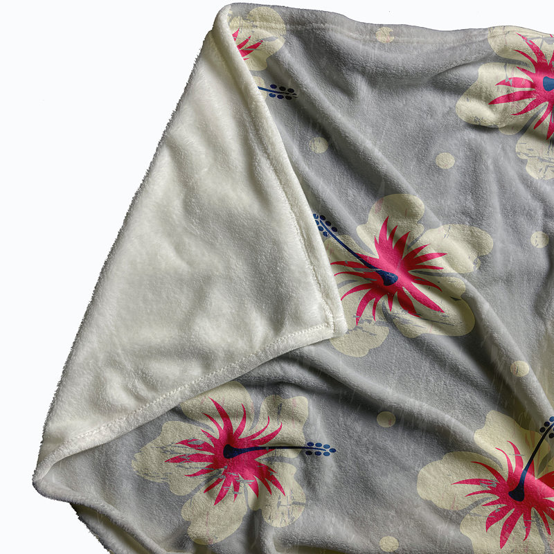 Tashi Plain Weave / Muslin Throw Blanket, Grey/White/Pink