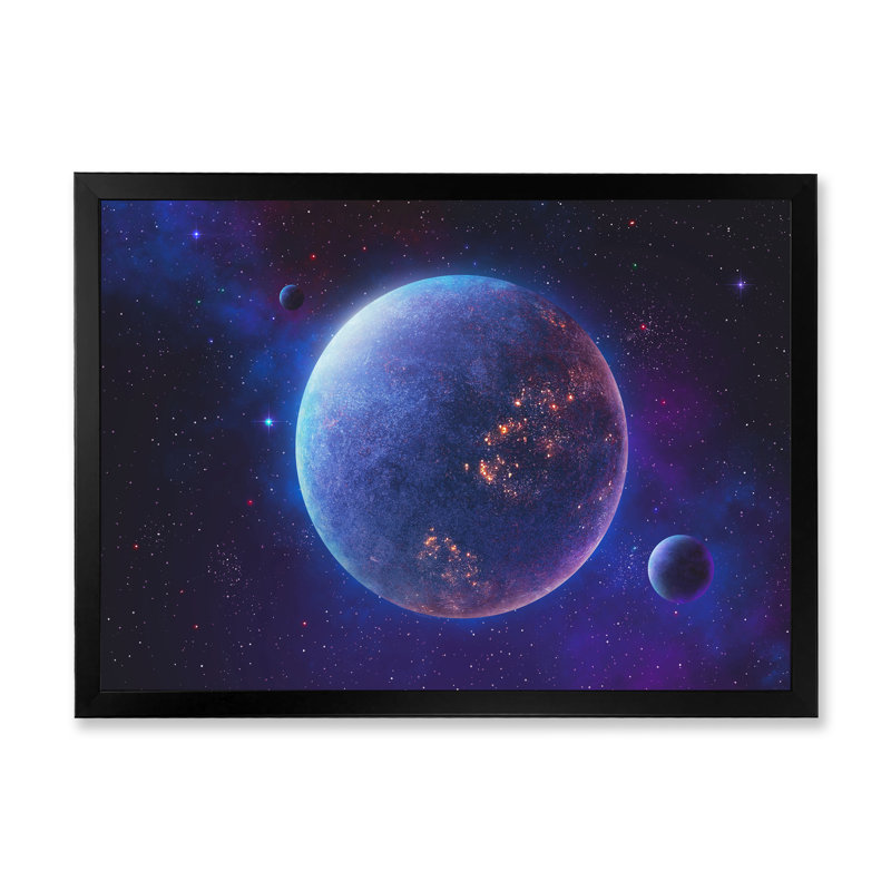 Planète mauve et bleue - reproduction d'art moderne sur toile, Cadre photo noir, H 8 po x l 12 po x P 1 po