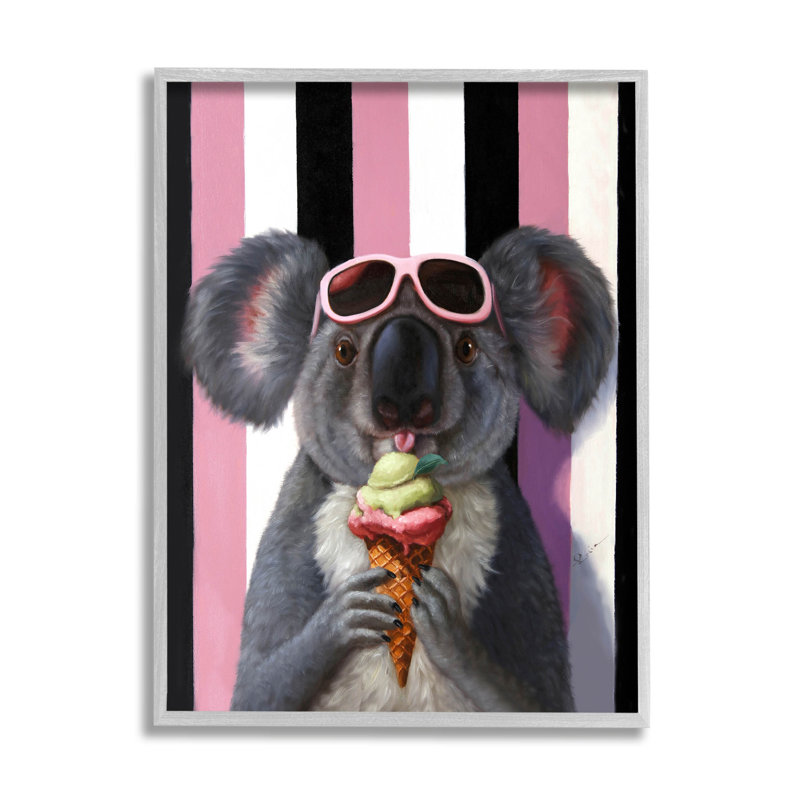 «Happy Koala Ice Cream Stripes» par Lucia Heffernan, impression sur bois, H 30 po x l 24 po x P 1,5 po