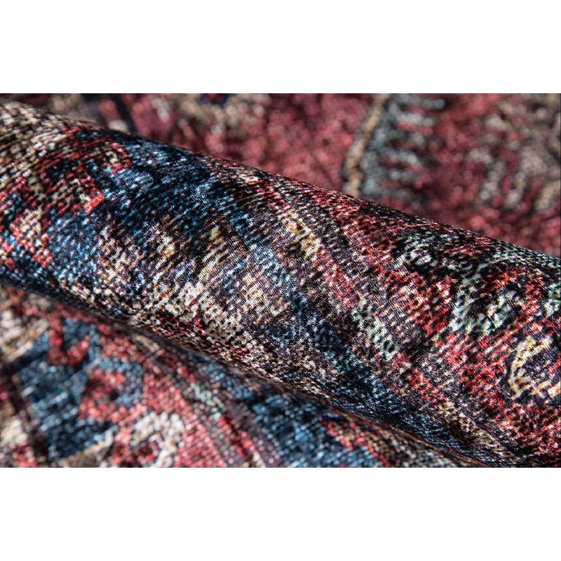 Tapis oriental bourgogne / bleu / doré tissé à la machine Katherine, Rectangle de 5 pi x 8 pi
