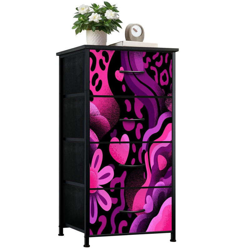 Commode moderne pour la chambre à coucher avec 4 tiroirs de rangement Commode à couleurs vives et abstraites