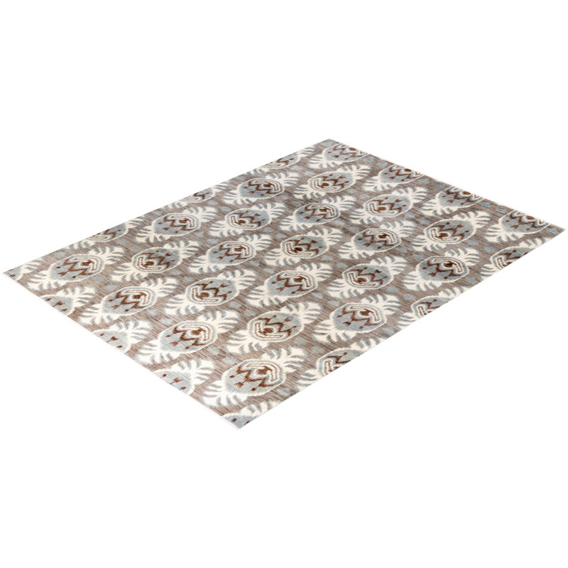 Gray Hand-Knotted Wool Medallion Area Rug, 9' 1" x 12' 5"