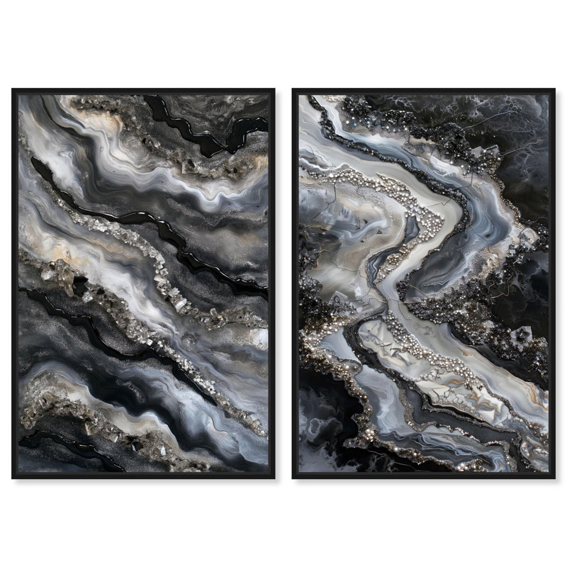 Ethereal Bloom Duo Canvas Print Geode Wall Decor Set by Art Remedy, Black Frame, 10 x 15, H 46 po x l 31 po, Structure noire