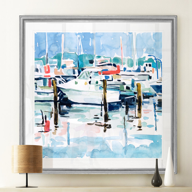 Watercolor Marina I, peinture sur toile, H 26,5 po x l 26,5 po x P 1,5 po, Cadre argenté