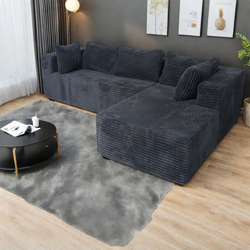 Canapé modulaire à compression, forme en L en velours côtelé de 100 pouces pour la maison