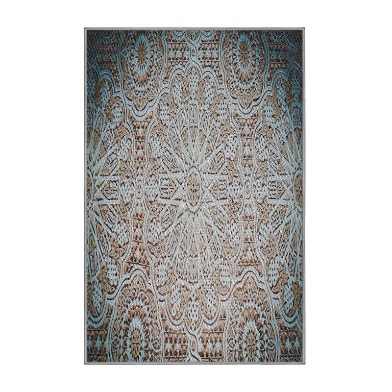 Tapis vert olive/gris à motifs, Rectangle 3 pi x 5 pi