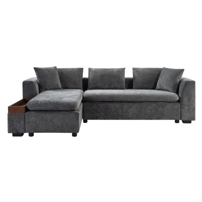 Sectional Sofa 93.7" L-Shaped Sofa Upholstered Sofa Couch With Wooden Storage Compartment For Living Room