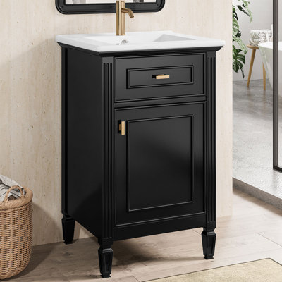 20” Modern Bathroom Vanity with Integrated Ceramic Sink, Soft-Close Doors, Tilt-Out Drawer & Adjustable Shelf