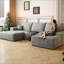 Canapé modulaire en velours côtelé moelleux avec repose-pieds sans assemblage gris anthracite 107 po | Mousse | Gris-1924433168