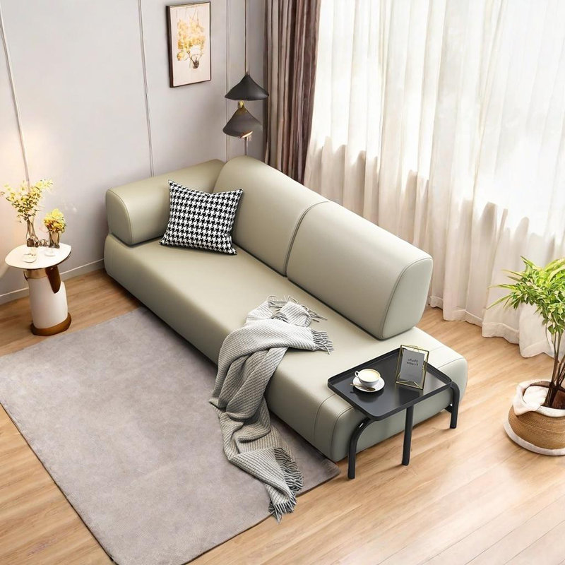 Chaise longue en cuir Cat Claw avec table d'appoint, Orienté à gauche (vu de face), Gris clair, Noir, noir, noir, noir