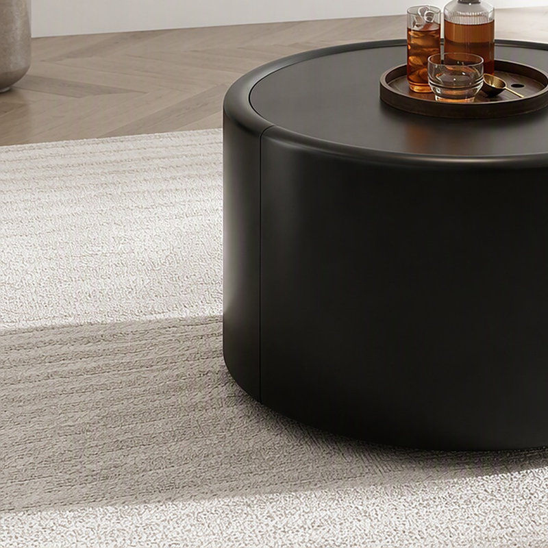 Table basse ronde avec plateau en verre trempé et rangement dissimulé, L 27,56 po, Black