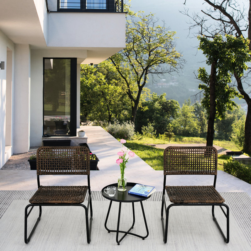 Ensemble de meubles de patio 3 pièces: table ronde élégante avec chaises en PE, noir / noir Moderne: rouille, acier, respirant, noir / brun