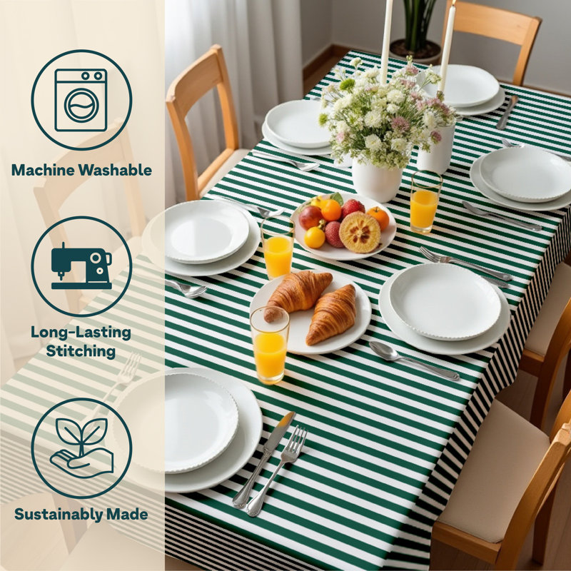 Green Striped Tablecloth 104" x 60", 104" L x 60" W, Green