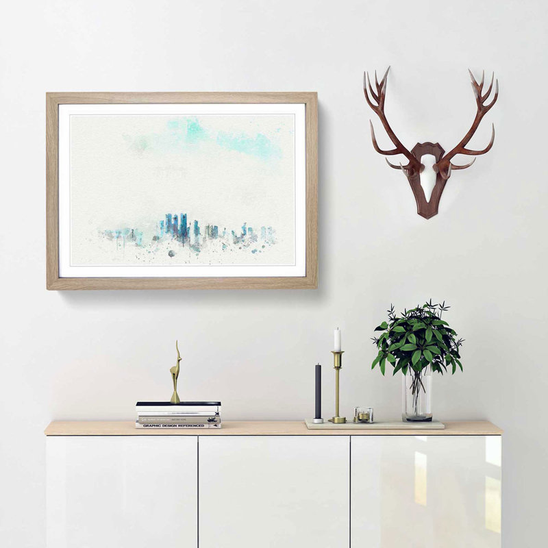 Skyline of Doha in Qatar in Abstract - Picture Frame Graphic Art Print, Oak Framed, 48cm H x 65cm W x 2cm D
