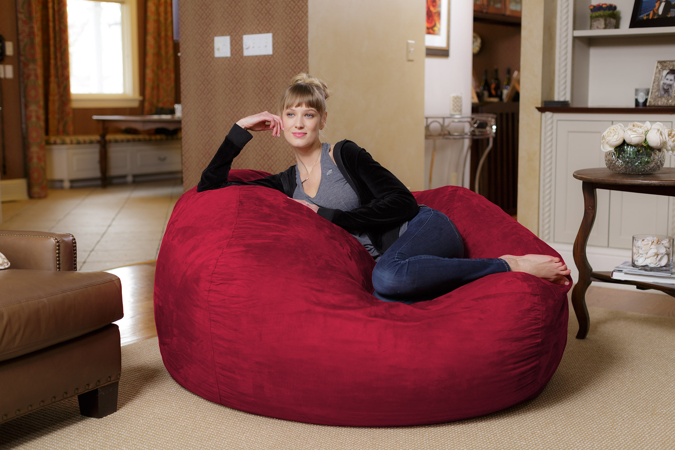 Sofa Sack Memory Foam Bean Bag Chair - 3ft, Brown, Soft Microsuede Cover, No Mess Beans