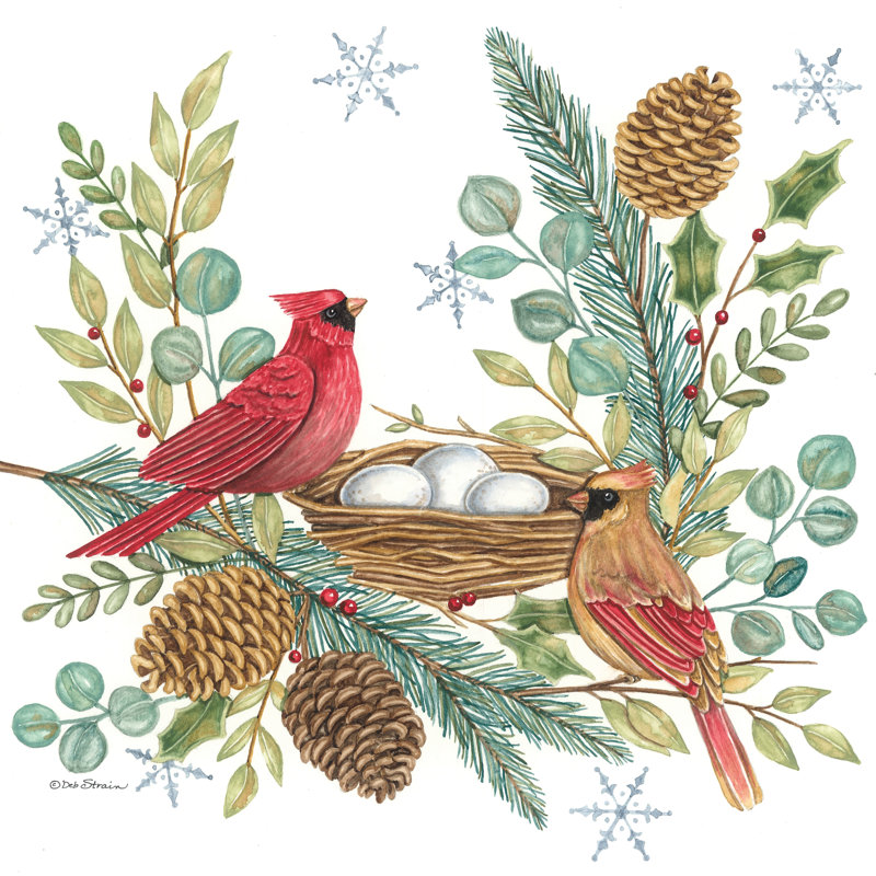 Cardinals and Greenery II, H 30 po x l 30 po