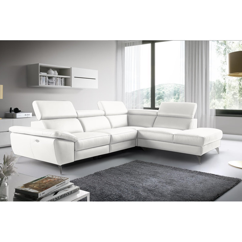 La Crosse Genuine Leather Corner Sofa, Cream, Right Hand Facing