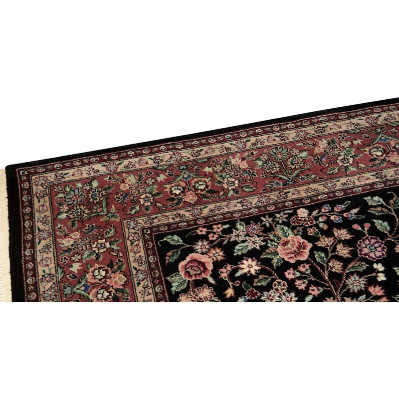 Tapis noir / rouge en laine noué à la main de conception unique 6 pi x 9 pi