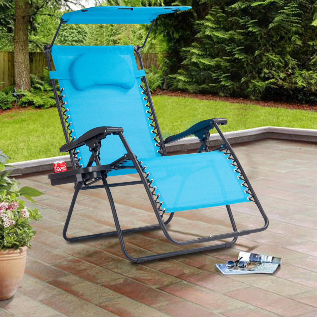 Outdoor Folding Recliner Lounge Chair with Shade Canopy And Cup Holder Arlmont & Co. Seat 