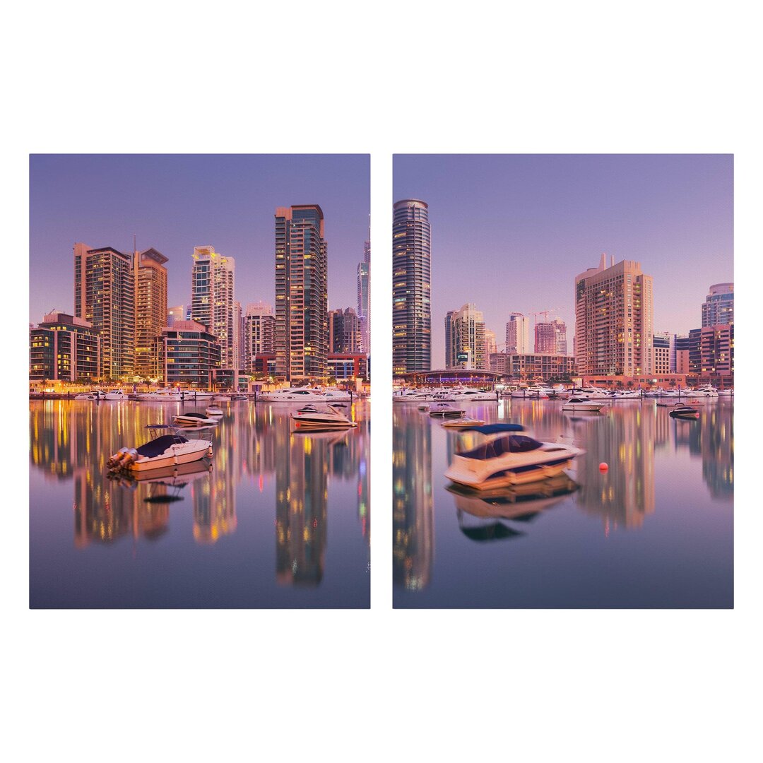 2-tlg. Leinwandbilder-Set Dubai Skyline und Marina