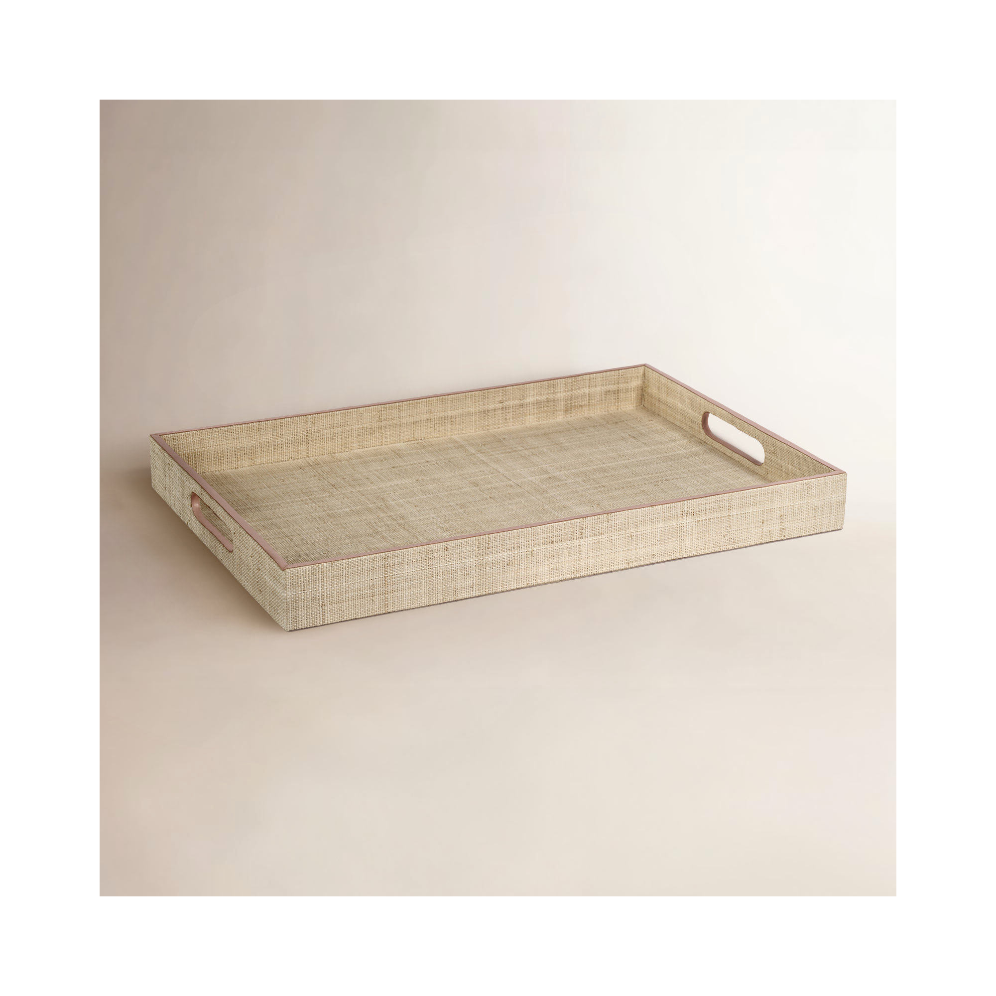 Rectangle Raffia/ Cow Leather Trim/Polyester Lining Tray, 2" H x 14" W x 20" D