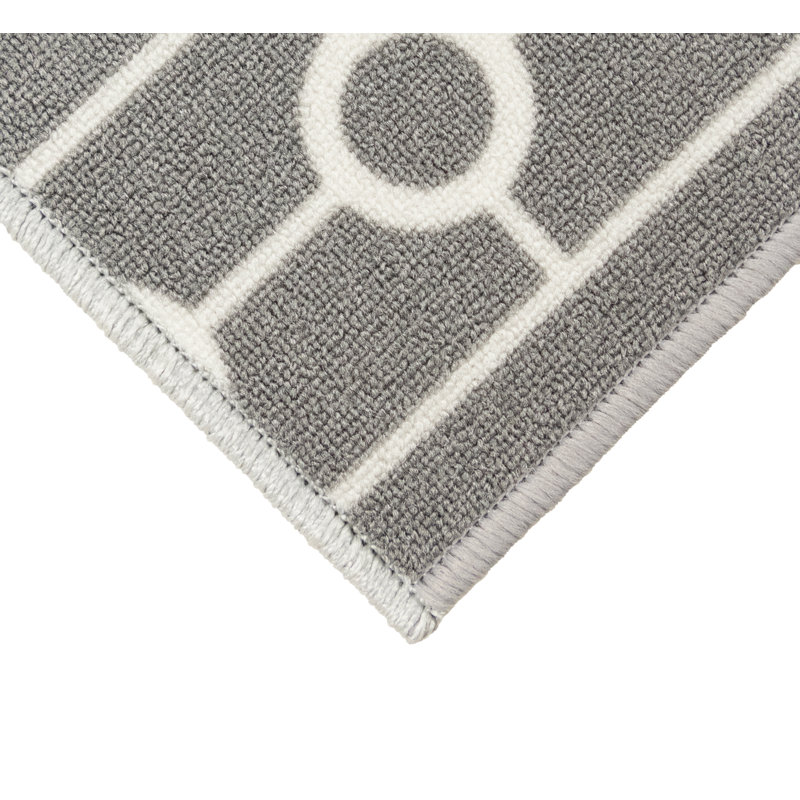 Custom Size Runner Rug Chain Bordered Grey Low Pile Slip Resistant Runner Rugs by Feet, Rectangle 2'8" x 5'