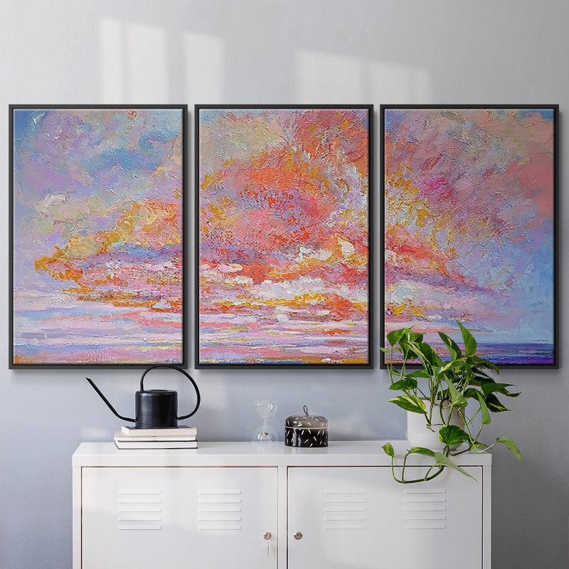 "Blessed Eve II", peinture sur toile 3 pièces, Cadre noir, H 36 po x l 75 po