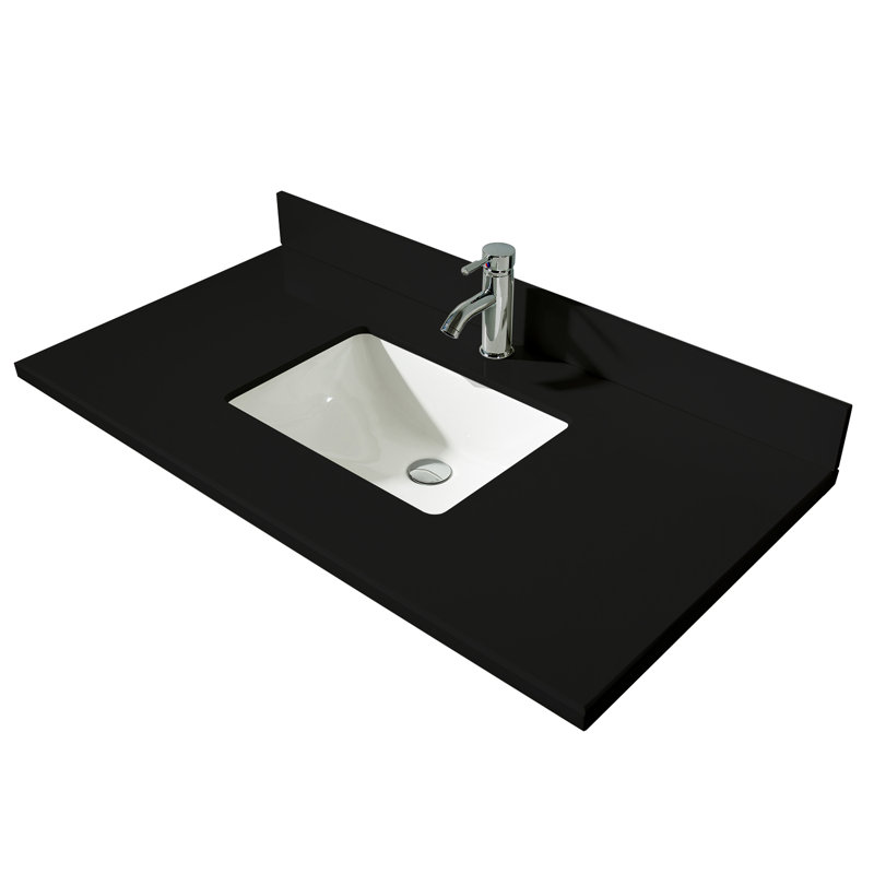 Ensemble de meuble-lavabo simple 43 po avec miroir Polkton Carmela, Granite noir cristal