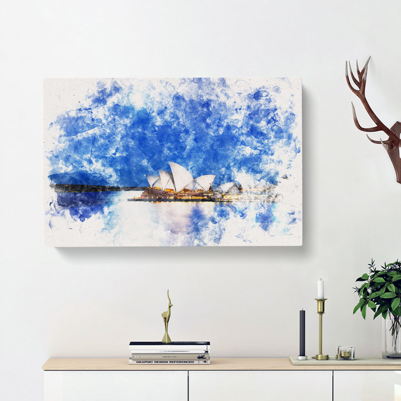 Sydney Opera House Watercolour - Wrapped Canvas Print, 50cm H x 76cm W x 3cm D