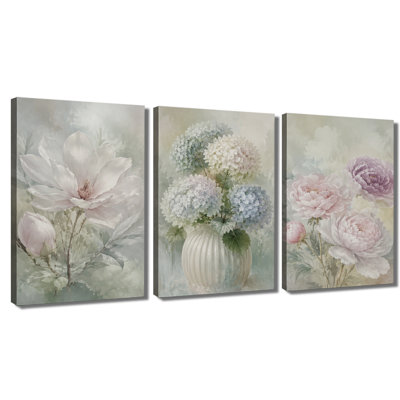 Impression sur toile tendue à motif floral sur 3 panneaux