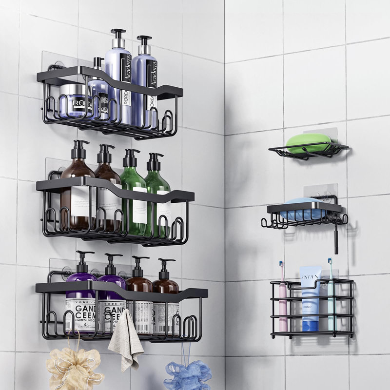 Tablette de rangement de salle de bain durable en acier inoxydable - paquet de 6, grande capacité