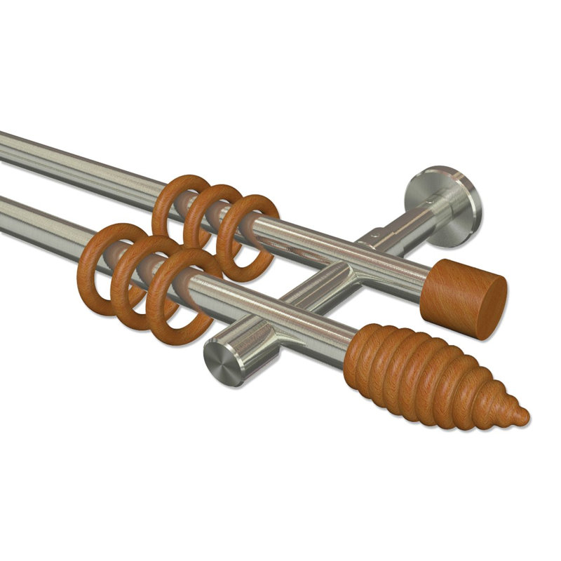 Edwardo Curtain Pole Set, 5cm H x 280cm W x 15cm D, Stainless Steel/Cherrywood Lacquered