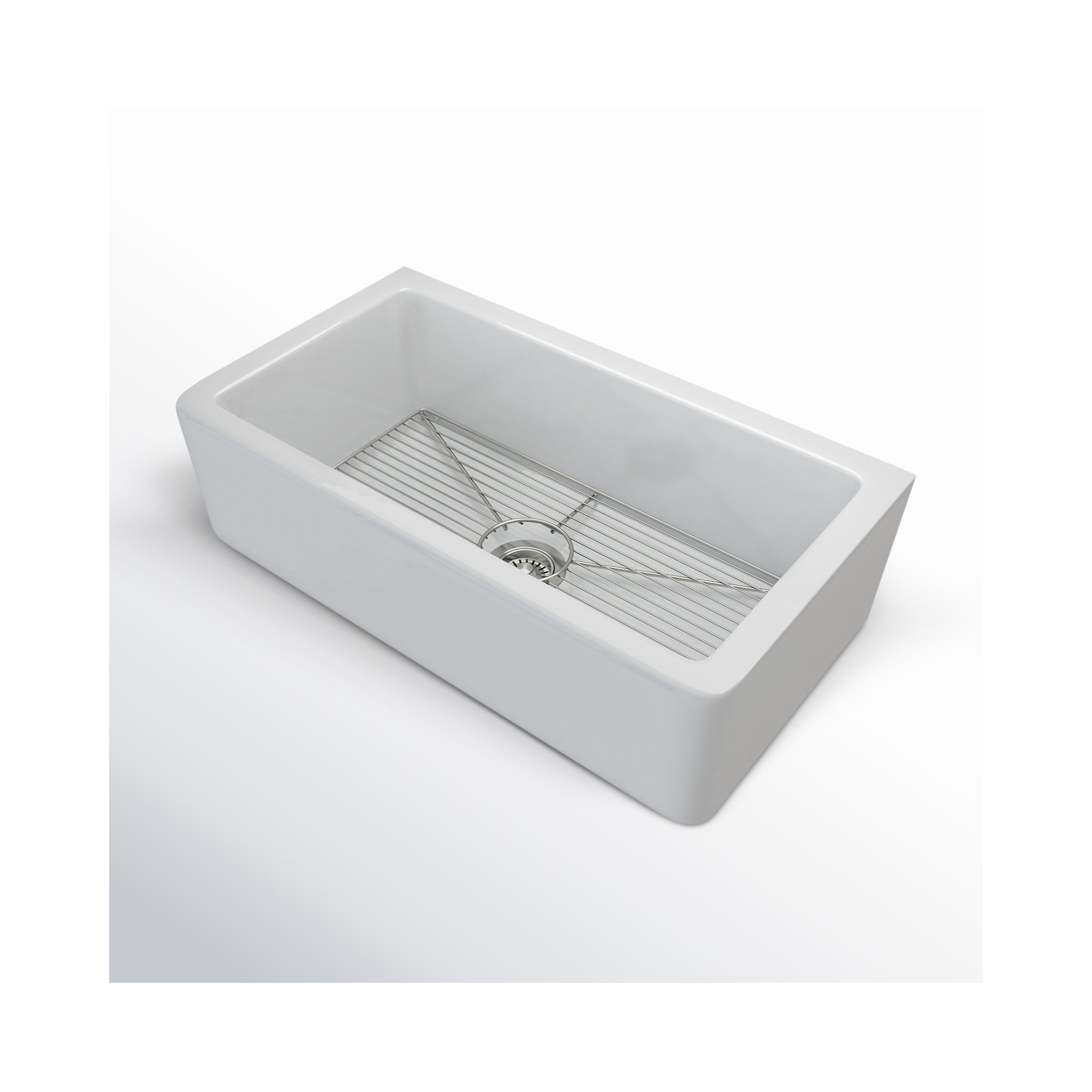 KRAUS Turino™ Reversible 33-inch L Fireclay Farmhouse Flat Apron Front Single Bowl Kitchen Sink with Bottom Grid, Gloss White