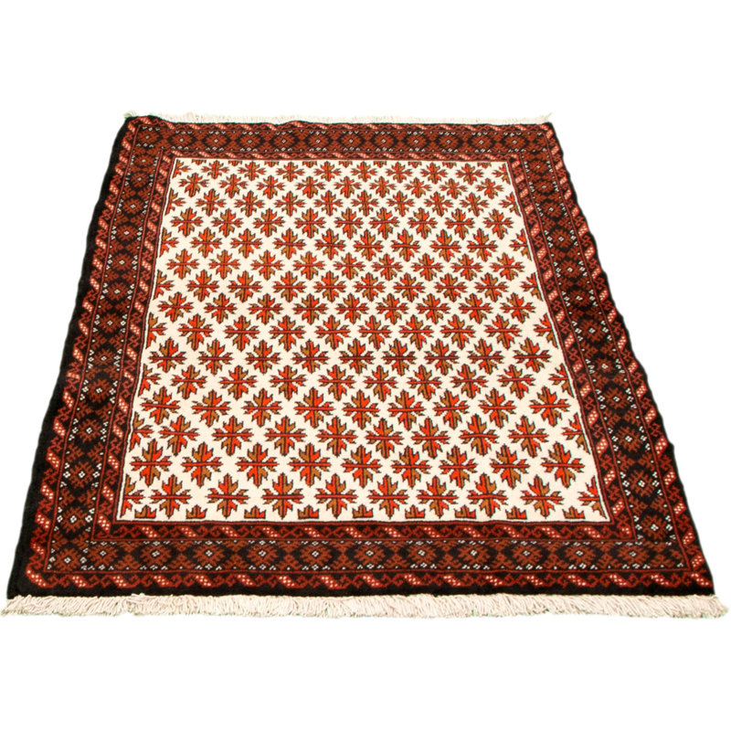 Tapis brun / crème en laine noué à la main