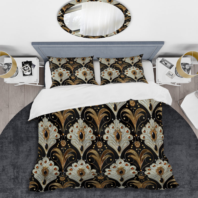 Ensemble de housse de couette noir et doré damassé Glam V - Glam, Housse de couette simple + 2 taies décoratives st