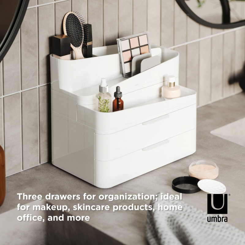 White Recycled Plastic Stackable Makeup Organizer with Drawers