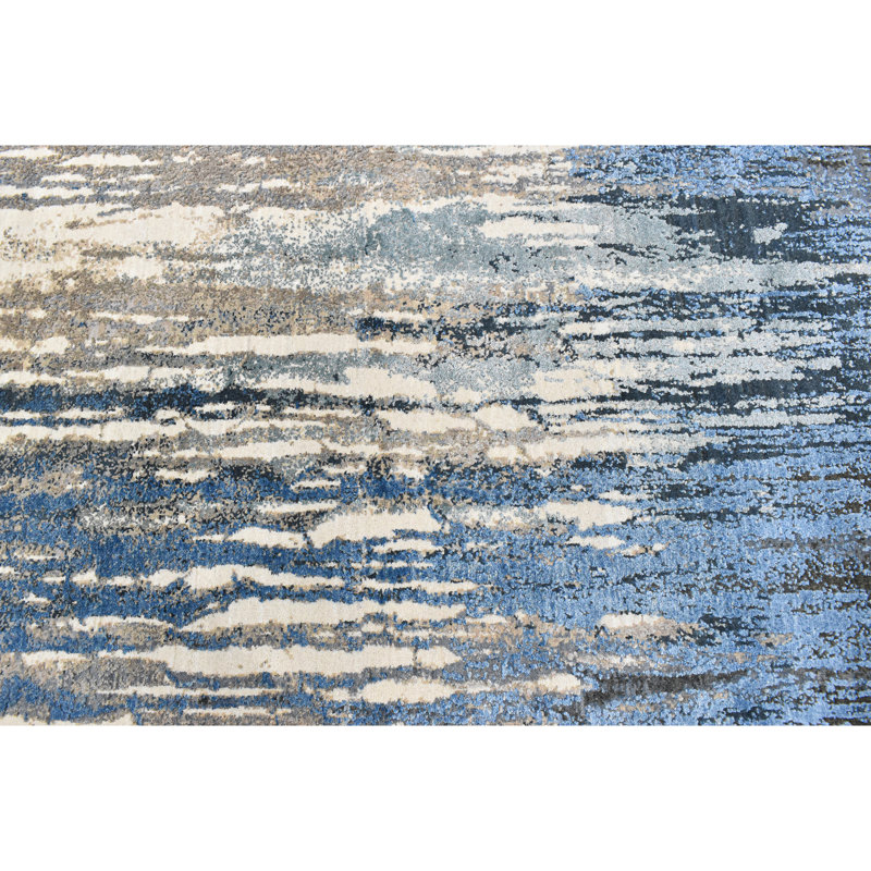 Abstract Area Rug in Ivory/Light Blue